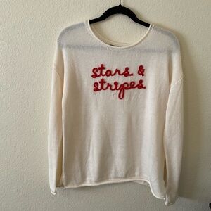 Marled Patriotic "Stars & Stripes" Crew Neck Knit Pullover Sweater size Medium